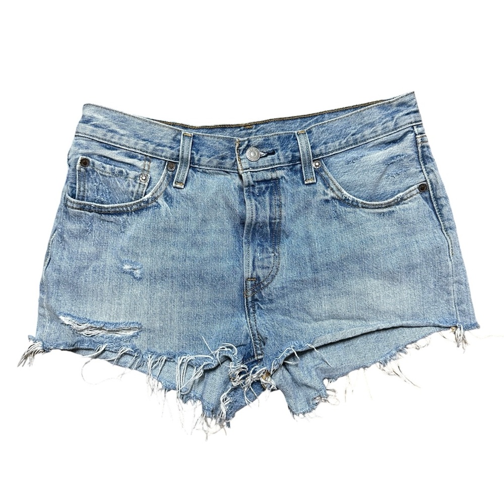 Women’s Y2K Levi Blue Denim Distressed Jean Jort Shorts Size 29